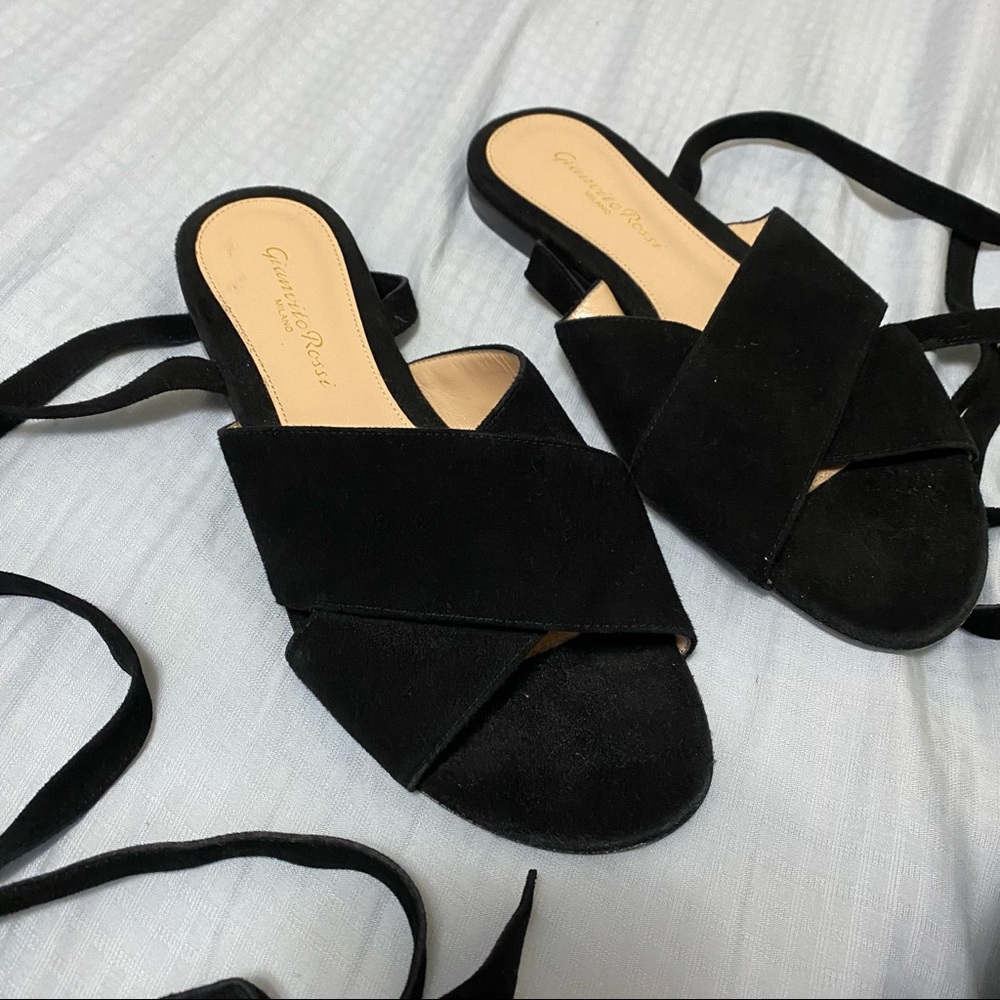 NWOT - Gianvito Rossi Strap Up Black Suede Sandals (Size 36)